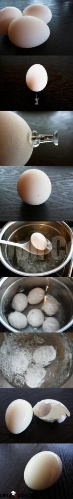 Use a thumbtack to poke a hole in the shell and create awesome boiled eggs