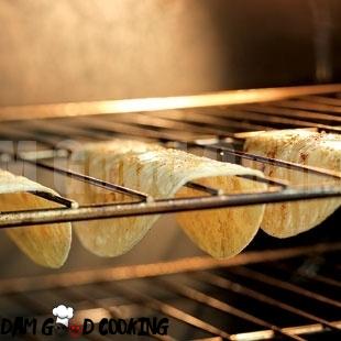 Make taco shells at home with just tortillas and an oven.